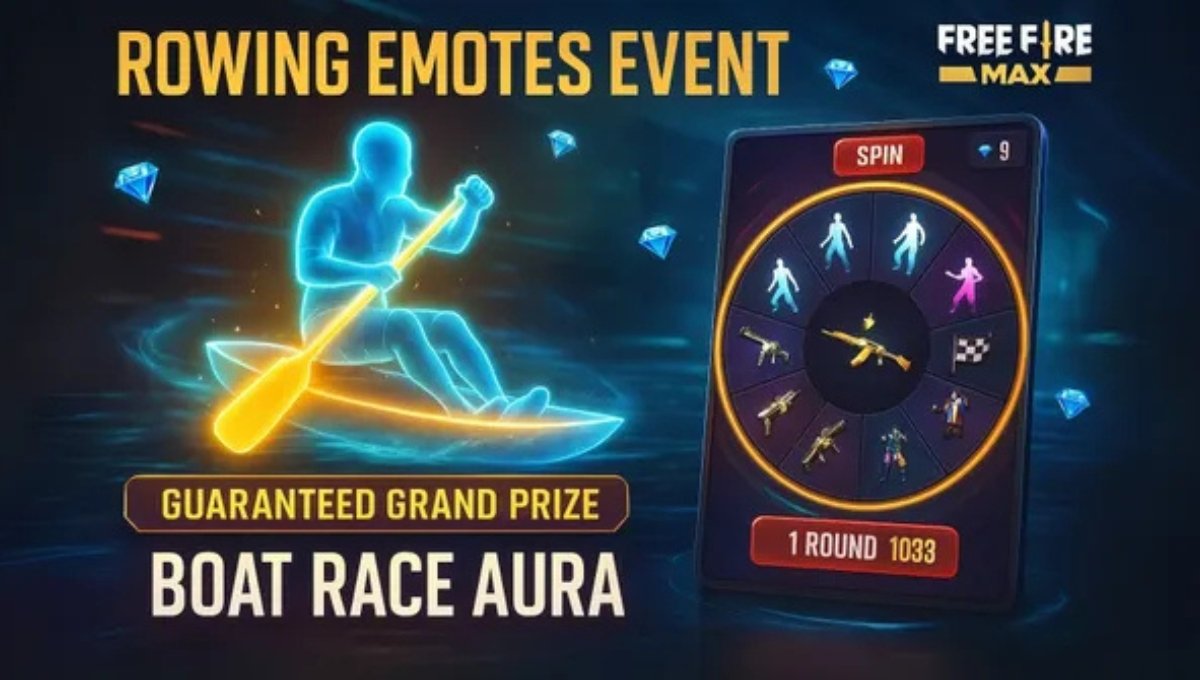Free Fire Rowing Emotes Event: 1 Spin Trick से पाएं Aura और Rowing Emote का तोहफा